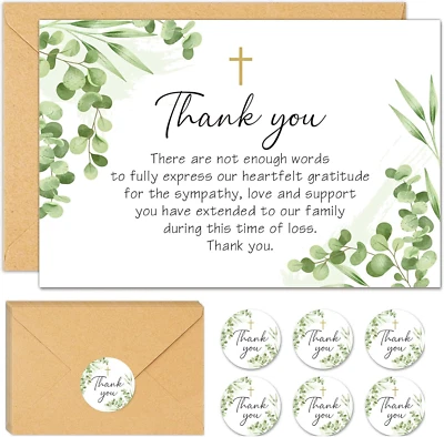 50Pcs Funeral Sympathy Thank You Cards with Envelopes and Matching Seal Stickers - Image 1 of 4