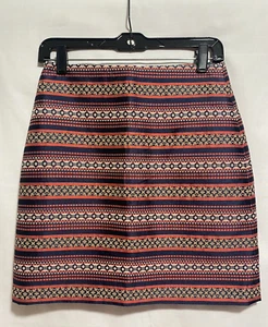 Loft Womens A Line Skirt Multicolor Geometric Mini Knit Academia Zip Petites 2P - Picture 1 of 8