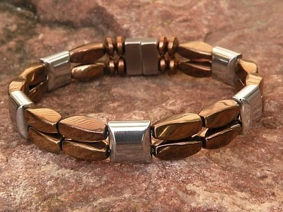 Men’s Women’s 100% Magnetic Bracelet Anklet Necklace COPPER n Silver 2 Row - Image 1 of 4