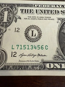 4 Digit Ascending Ladder (71513456) 2021 $1 Dollar Bill Fancy Serial Number - Picture 1 of 6