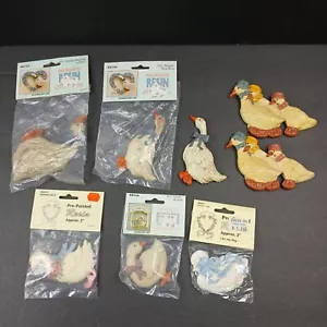 Vintage 8 Painted Resin Collectibles Geese Cottagecore Goose - Picture 1 of 18