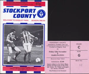 1982/83 STOCKPORT COUNTY V DARLINGTON 12-11-1982 DIVISION 4 & MATCH TICKET - Bild 1 von 1