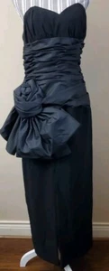 VICTOR COSTA For Sakowitz Black Satin Bow Evening Gown M Dress Sleeveless Slit - Picture 1 of 8
