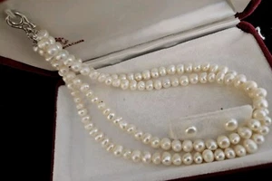 VINTAGE OLD 2 TIER Genuine Freshwater Culture Pearl Necklace & Earrings SET BOX - Picture 1 of 10
