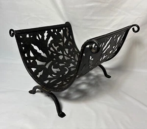 Vintage Forged & Pierced Wrought Iron Fireplace Log Holder Wood Rack - Picture 1 of 13