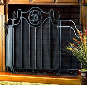 Arte Italiano ** PANTALLA CHIMENEA CURVILÍNEA DE HIERRO NEGRO DISEÑO** NUEVA EN CAJA - Imagen 1 de 12