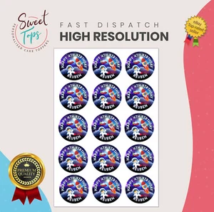 15X KINDER WELTRAUM ASTRONAUT 2" RUND ESSBAR GEBURTSTAG CUPCAKE TOPPER PERSONALISIERT - Bild 1 von 1