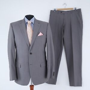 Mens Suit 46R UK Size Trousers W36 L33 DANIEL HECHTER Grey Wool 2 Piece
