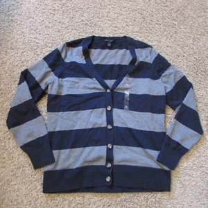 NEW Tommy Hilfiger XL Gray Navy Blue Striped Button Front Cardigan Sweater - Picture 1 of 2