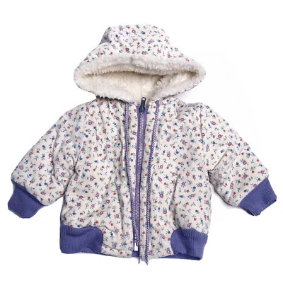 Chaqueta floral de pana infantil Sears de colección bebé 0-6 meses púrpura polar con capucha 60 Foto 1 de 4