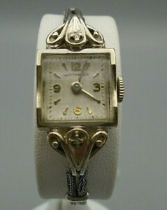 Vintage Wittnauer 14K Gold Diamond Woven Metal Band Hand Wind Watch 1954