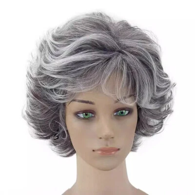 Gray Short Wave Pixie Wigs for Women Black Gray Mix Wigs with Bangs Natural  - Image 1 of 4