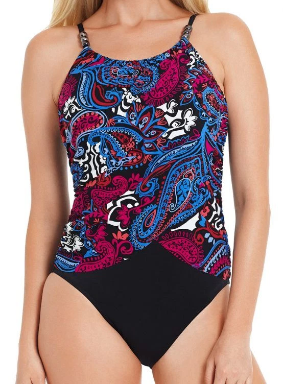 Traje de baño Magicsuit NEGRO/MULTI Persia Lisa drapeado frontal de una pieza, EE. UU. 8 Foto 1 de 4