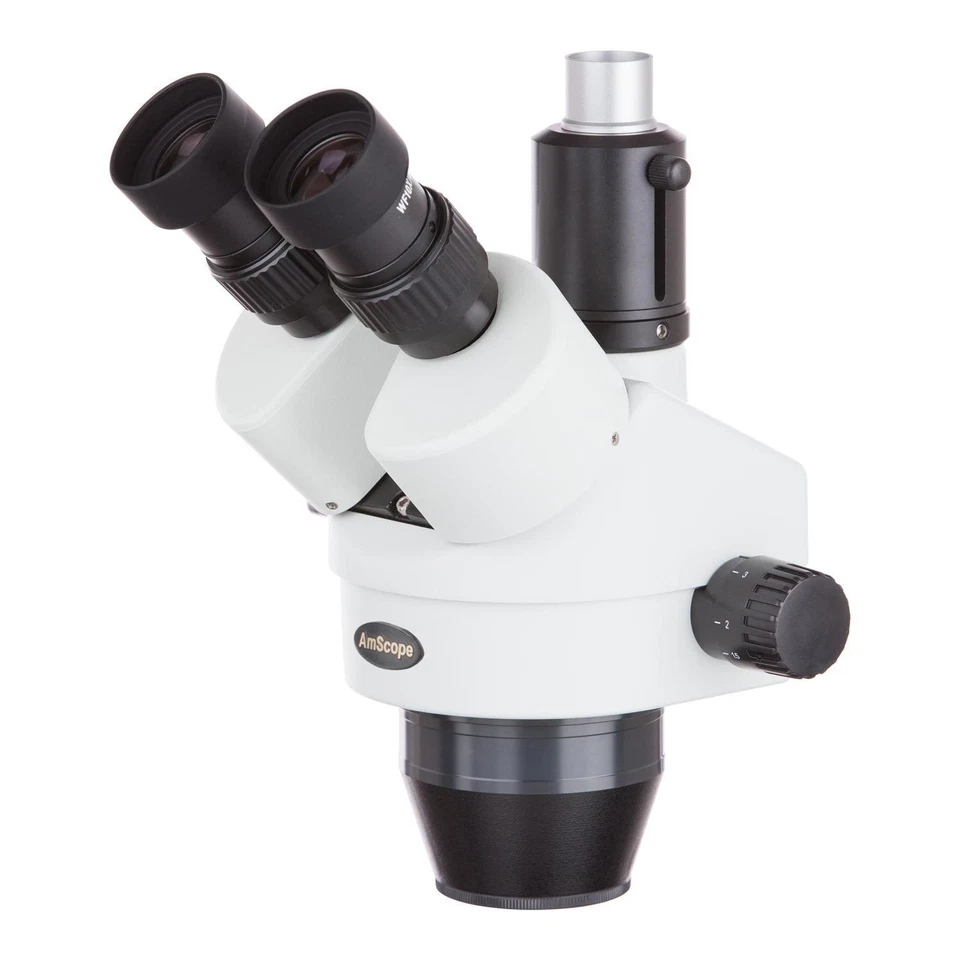 AmScope 7X-45X Trinocular Zoom Stereo Microscope Head w Simul-Focal Widefield - Image 1 of 1