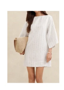 Banana Republic Mini Dress Womens 6 Ella Linen Stripe Wide Sleeve Vacation - Picture 1 of 12
