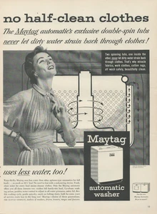 1953 Maytag Automatic Washer No Half Clean Clothes Uses Less Water Print Ad - Picture 1 of 1