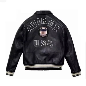 Men's Avirex Faux Leather Bomber Jacket - Authentic American Pilot Flight Jacket - Picture 1 of 13