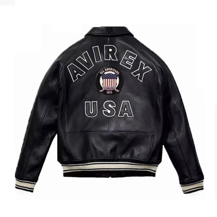 Men's Avirex Faux Leather Bomber Jacket - Authentic American Pilot Flight Jacket - Image 1 of 4