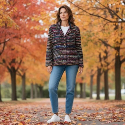 Chaqueta De Colección Coldwater Creek Boucle Hilado Rayas Multicolor Texturizada Mediana Foto 1 de 4