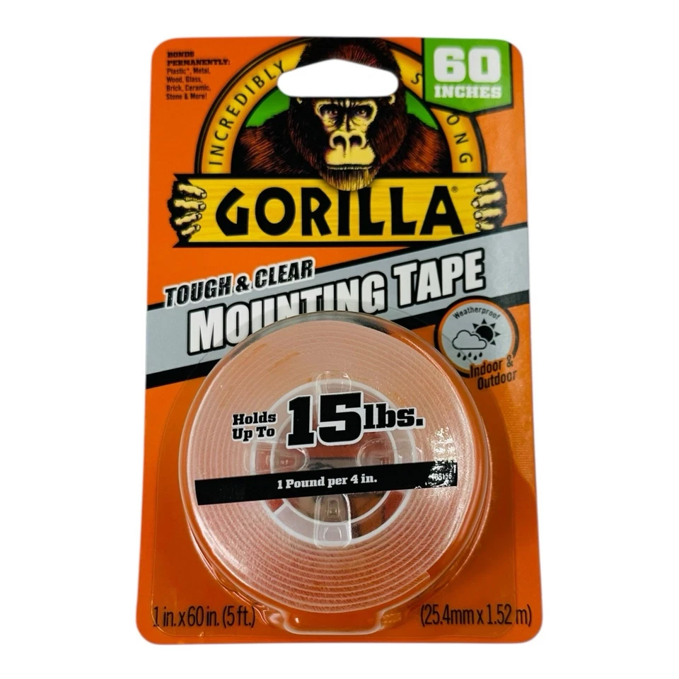 1 Roll Gorilla Tough & Clear Double Sided Mounting Tape 1" x 60" Indoor Outdoor - Image 1 of 4