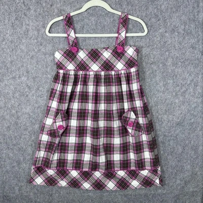 复古儿童地方礼服女孩 14 粉色格子无袖口袋 Y2K 无知 — 第 1/4 张图片