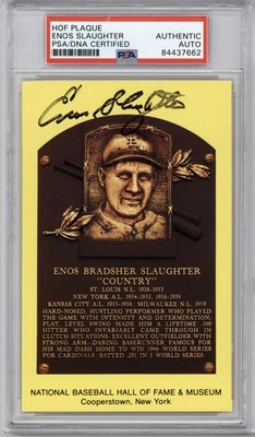 Enos Slaughter Yellow HOF Postcard Plaque PSA/DNA Auto Signed Encap Ca ID:346569 - Image 1 of 2