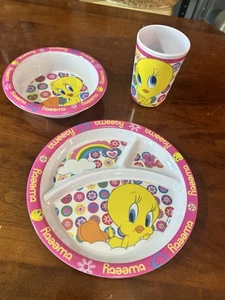 Warner Bros. Tweety Vogel Erdbeere 3-teiliges Melamin Kinder Geschirrset - Bild 1 von 3