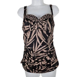 Costume da bagno Miraclesuit Tankini top 14 nero marrone coppa morbida leopardo animale AOP costiero - Foto 1 di 13