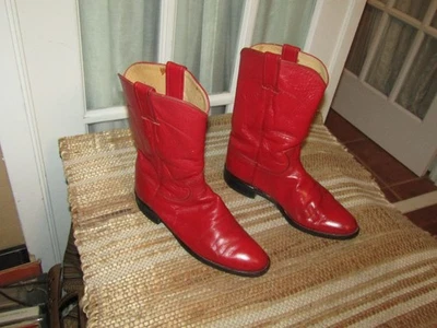JUSTIN Red Leather Roper Cowboy Boots Women's Size 6.5 B style L3055 USA - Image 1 of 4