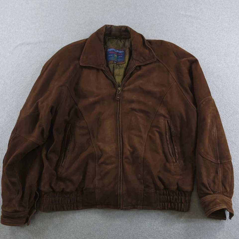 Chaqueta de gamuza de cuero Members Only Club House para hombre 2XL marrón bombardero forrada con cremallera Foto 1 de 4