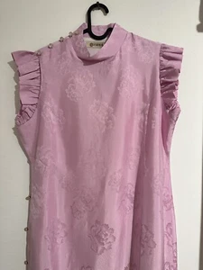 New Chinese Women Qipao Pink Ruffle Sleeve Silk Dress Traditional Cheongsam - Picture 1 of 7