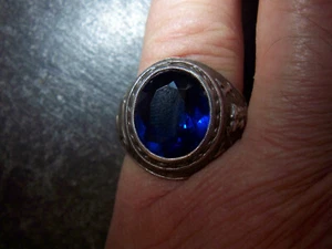 Masonic? Eagle Brotherly Greeting Stars Ring 935 Silver Blue Stone-1960-70 - Picture 1 of 12