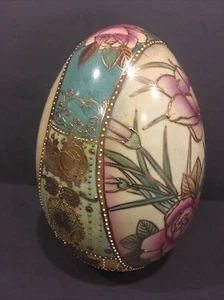 Satsuma Hand Painted Floral Gold Gilt Egg Vintage - Picture 1 of 9