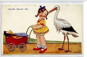 (Gt172-428) Gould Comic, Stork with Baby in pram 1938 Used VG - Picture 1 of 2