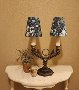 Vintage Two-Arm Candelabra Table Lamp with Clip-On Fabric Lamp Shades - Picture 1 of 9