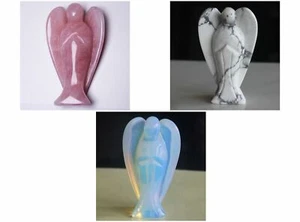 Hand carved mixed gemstone crystal angel figurine carving 3'' - Picture 1 of 13