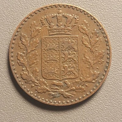 1864 Wurttemberg 1/2 Kreuzer Coin - Copper - German States - Image 1 of 2