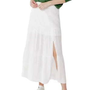 Nine West White Maxi Skirt Crepe Fabric Tiered Side Slit Elastic Waist - Small - Picture 1 of 12