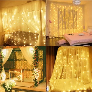 300 LED Curtain Fairy Lights USB String Light With Remote Xmas Party Wedding - Picture 1 of 12