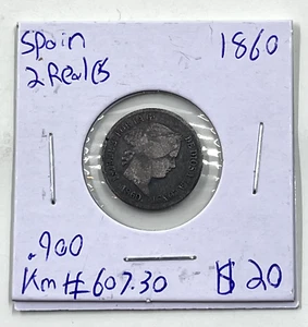 1860 Spain 2 Reales .900 Silver KM#607.30 - Picture 1 of 4