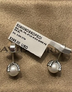 David Yurman Sterling Silver/Gold Pearl & Diamond Stud Earrings $395 Retail - Picture 1 of 6
