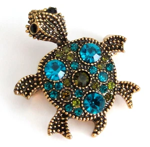 Broche prendedor tortuga piedras preciosas color azul/verde - Imagen 1 de 2