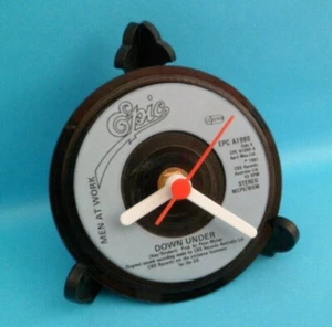 MEN AT WORK CLOCK Side Table Desk Top Upcycled Vinyl Record Hit Single Size 4" - Picture 1 of 8