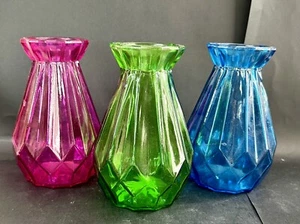 3er Set Kunst Glas Knospe Blume Trompete Vasen Rot Grün Rosa Home Küche Deko - Bild 1 von 4
