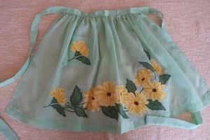 Vintage Hand-Painted Handmade Floral Apron - Picture 1 of 4