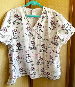 Disney Aristocats Cats Scrub Top Nurses Aides Hairstylists Vet Tech 3X - Picture 1 of 10