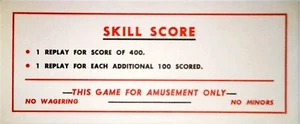 Skill Score Pinball Or Arcade Machine Original 400 Score Card Vintage 1950's - Picture 1 of 2