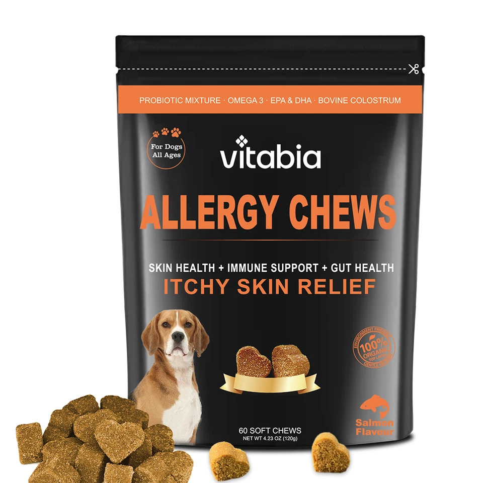 VITABIA Dog Itchy Skin Relief Chews - Allergy & Probiotic Skin Health Support - 60 Chews