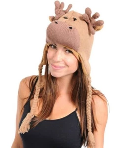 NUOVO CAPPELLO INVERNALE UNISEX INTRECCIATO ALCE ALCE ANIMALE MAGLIA BERRETTO CAPPELLO SKULLY BERRETTO NUOVO CON ETICHETTE - Foto 1 di 4