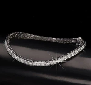 White Gold Finish Created Diamond Princess Cut Tennis Bracelet - Picture 1 of 4